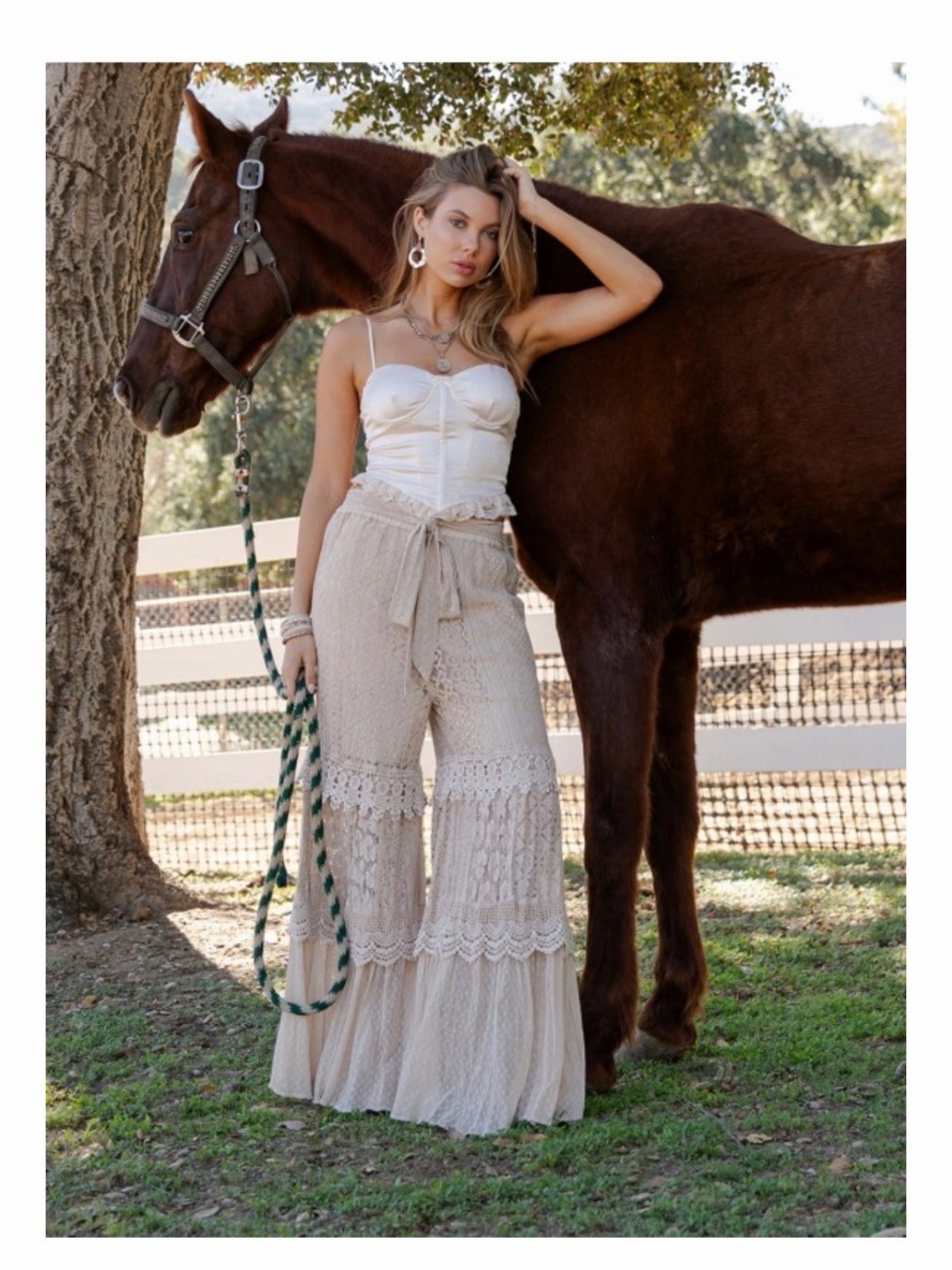 Young Threads Tan Crochet Lace Tiered Wide Leg Palazzo Pants XL NWT - Picture 6 of 8